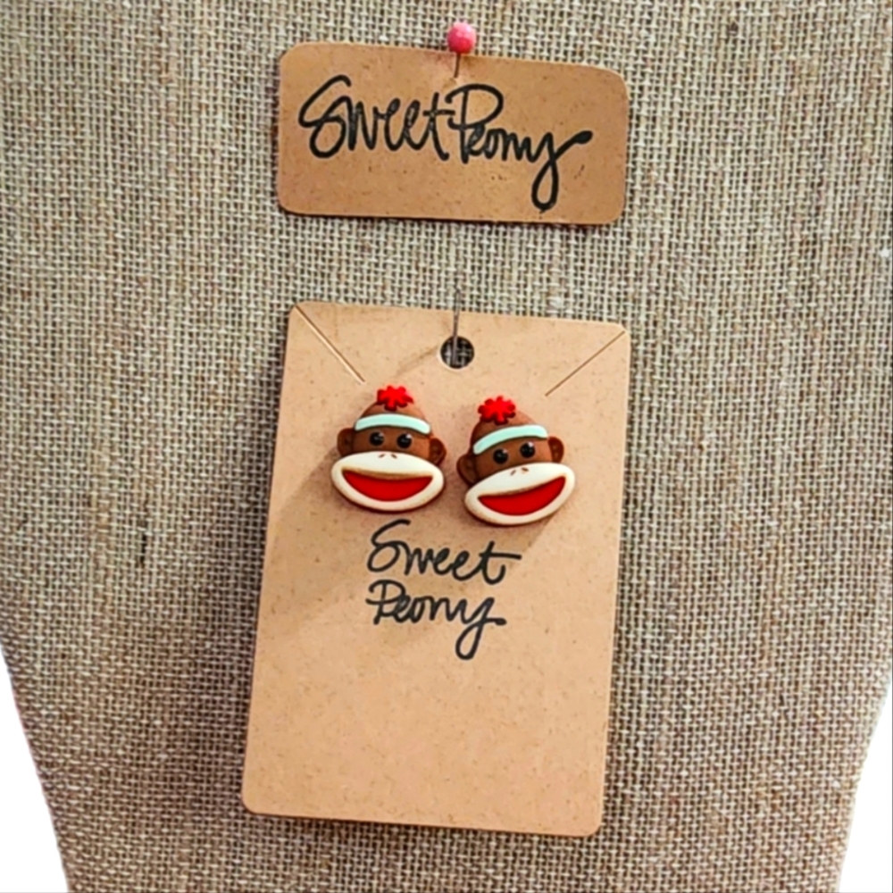 Paul Frank Sock Monkey Earring Studs Little Girl Christmas Winter Red